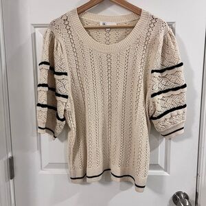 DR2 Cream Knit Sweater with Black Stripes